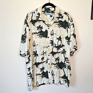 Men's Hawaiian Tropical Button Up Utility Shirt Large